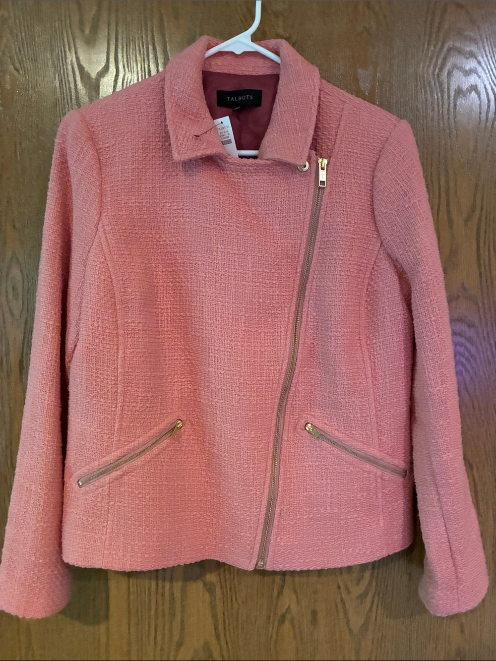 Talbots Rose Pink Tweed Zip-Front Blazer